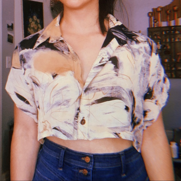 Vintage oversized cropped patterned blouse L - Picture 6 of 6